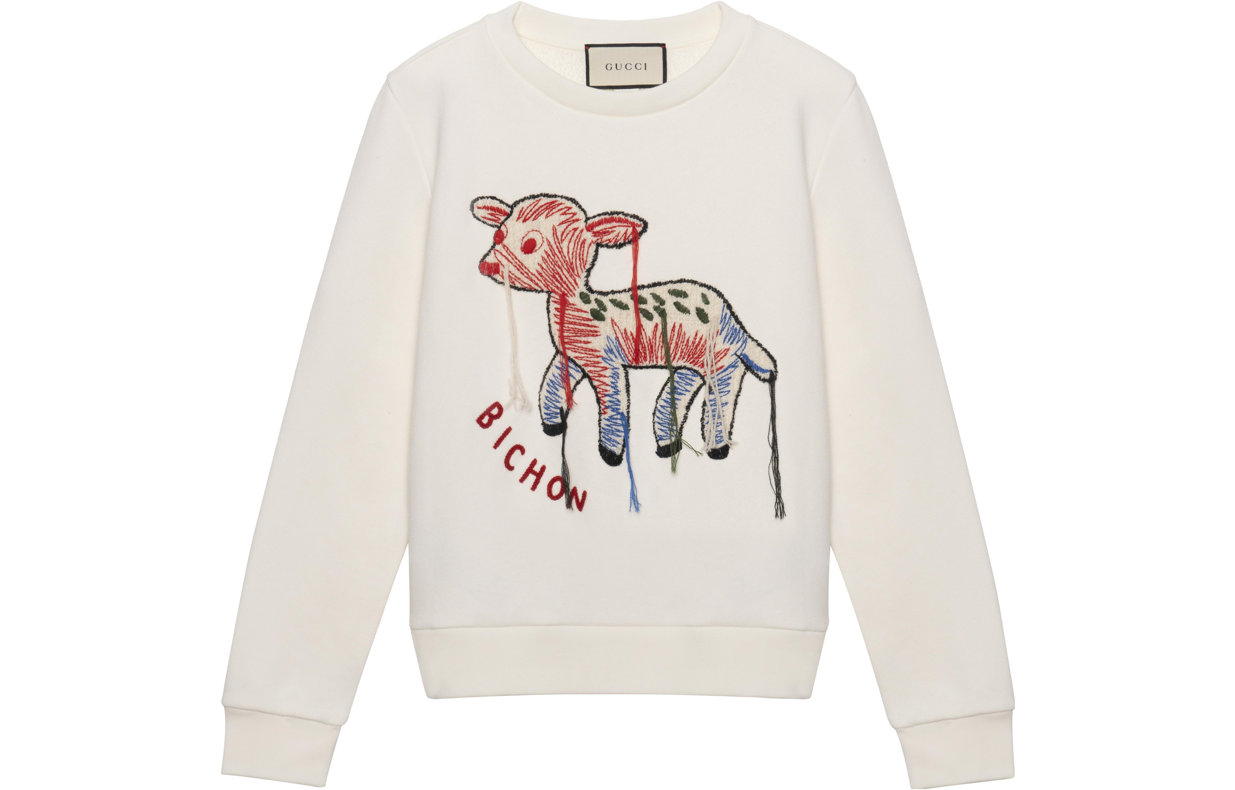 (Women) Gucci White Crew Neck Sweater with Deer Embroidery 623450-XJC0F-9095