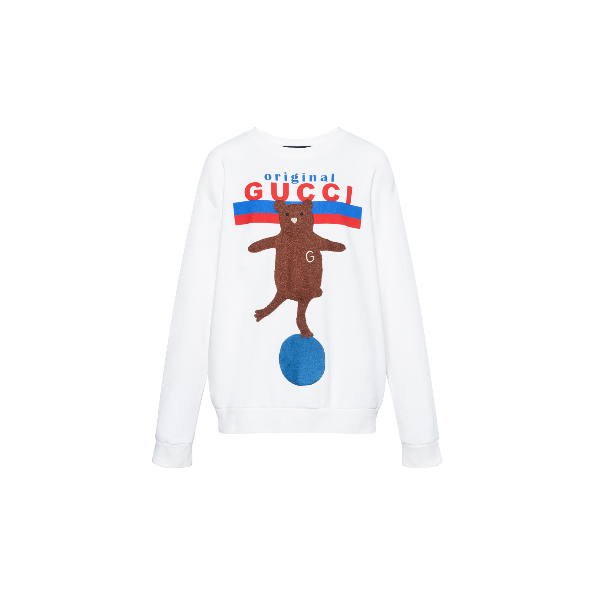 (Women) Gucci White Crewneck Sweatshirt with Embroidered Bear Design 617964-XJCRV-9095