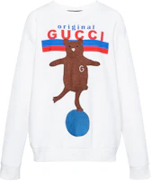 (Women) Gucci White Crewneck Sweatshirt with Embroidered Bear Design 617964-XJCRV-9095 (Women) Gucci White Crewneck Sweatshirt with Embroidered Bear Design 617964-XJCRV-9095