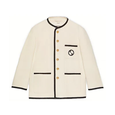 (Women) Gucci White Embroidered Wool Blend Long Sleeve Jacket 749578-ZANIZ-9782