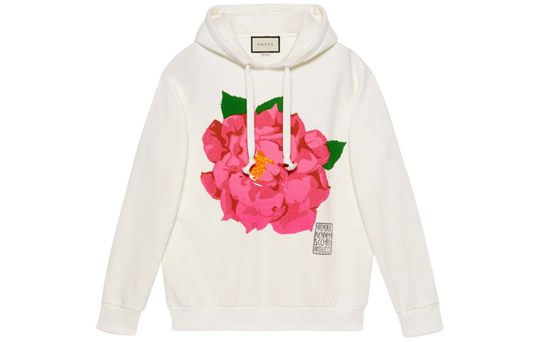 (Women) Gucci White Floral Logo Print Hoodie Sweatshirt 615061-XJDC8-9095
