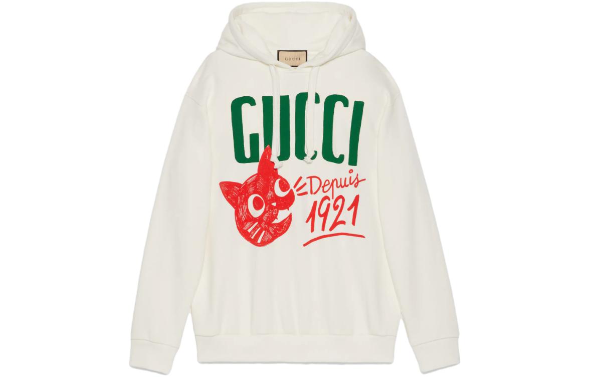 (Women) Gucci White Hoodie, SS23 Cartoon Print Logo 717427-XJFNL-9095