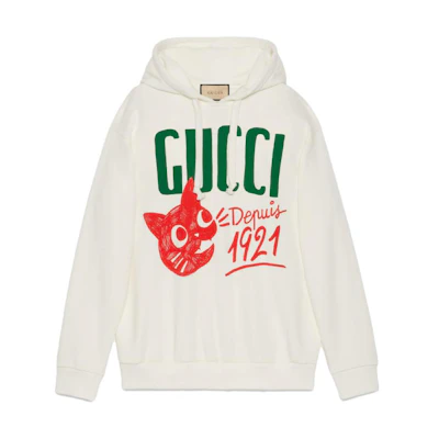 (Women) Gucci White Hoodie, SS23 Cartoon Print Logo 717427-XJFNL-9095