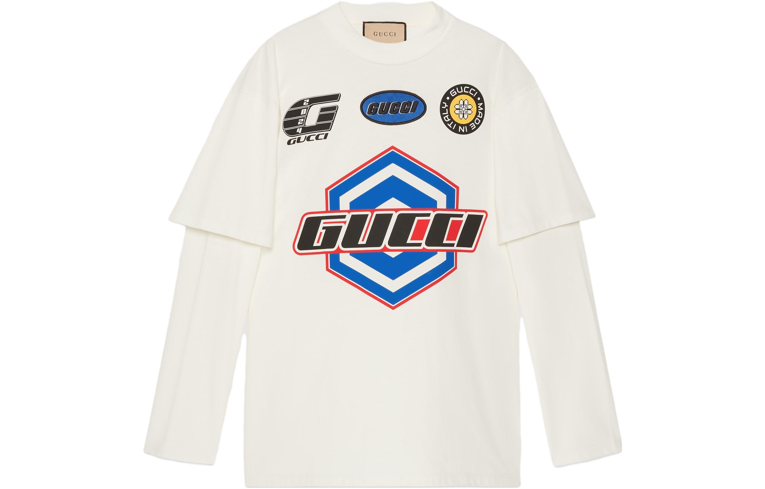 (Women) Gucci White Letter Print Crewneck Long Sleeve T-Shirt 775788-XJGCS-9088