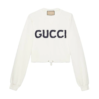 (Women) Gucci White Letter Print Crewneck Sweatshirt 760366-XJGDL-9088