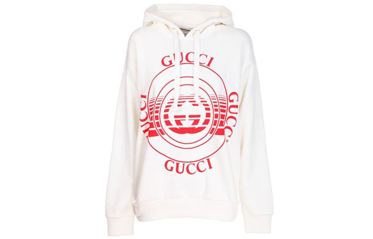 (Women) Gucci White Logo Print Hoodie 615061-XJCRR-9104