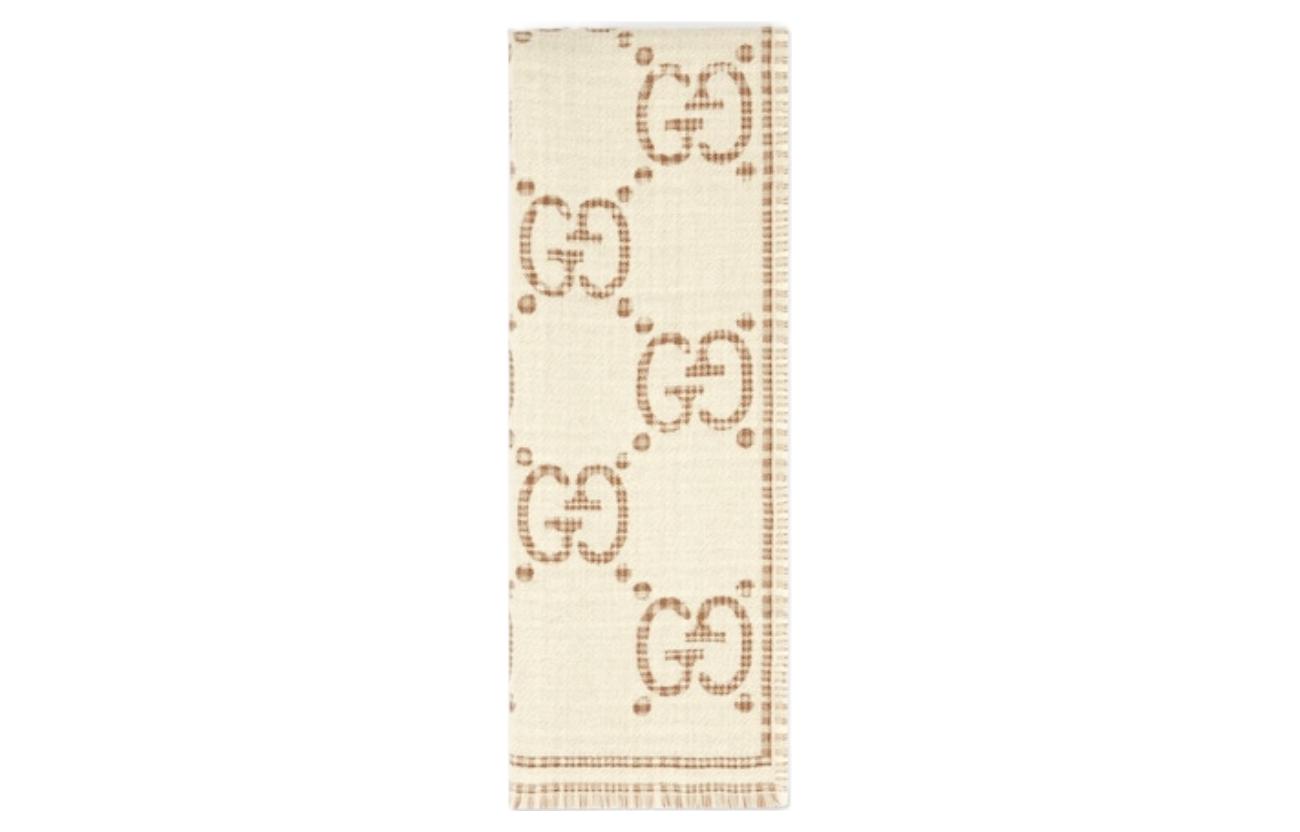(Women) GUCCI White Logo Print Wool Scarf 7744193GAMQ