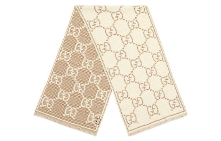 Lookbook (Women) GUCCI White Logo Print Wool Scarf 7744193GAMQ
