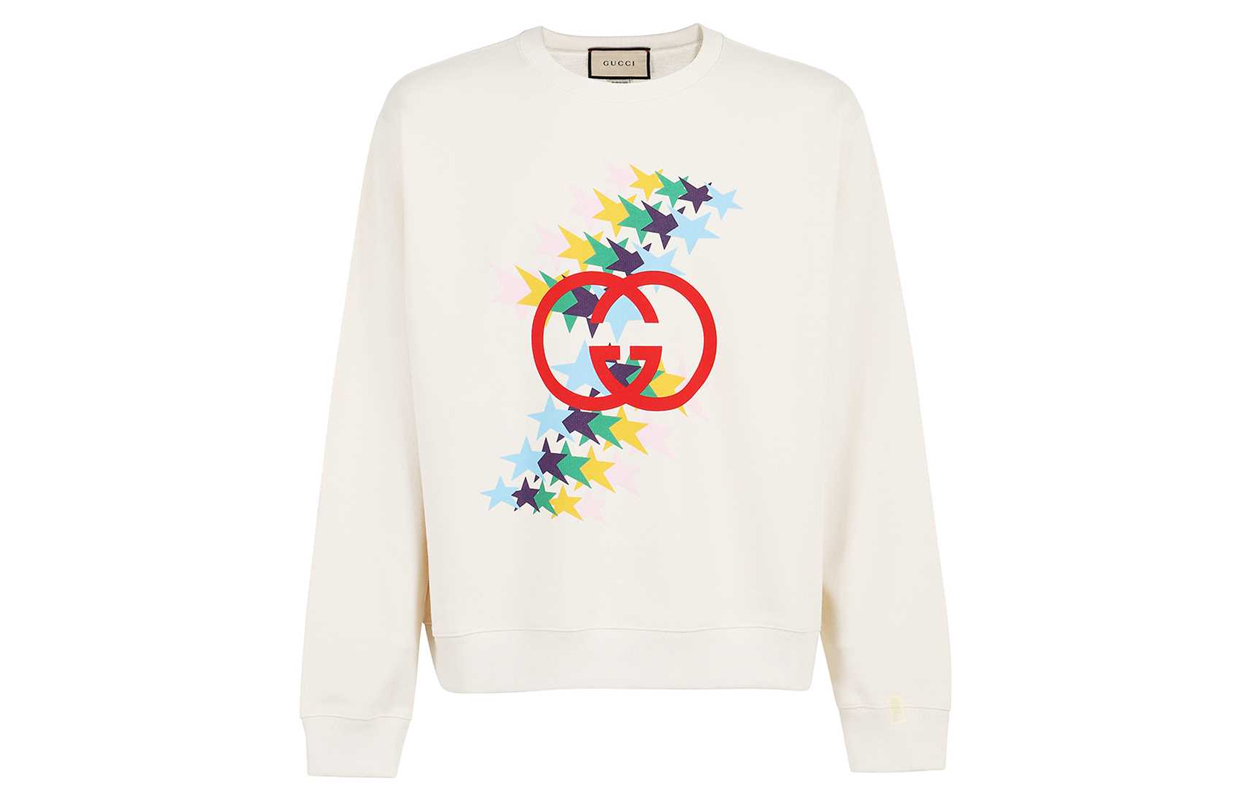 (Women) Gucci White Logo Star Print Crewneck Sweatshirt 626990-XJDNK-9230-yc