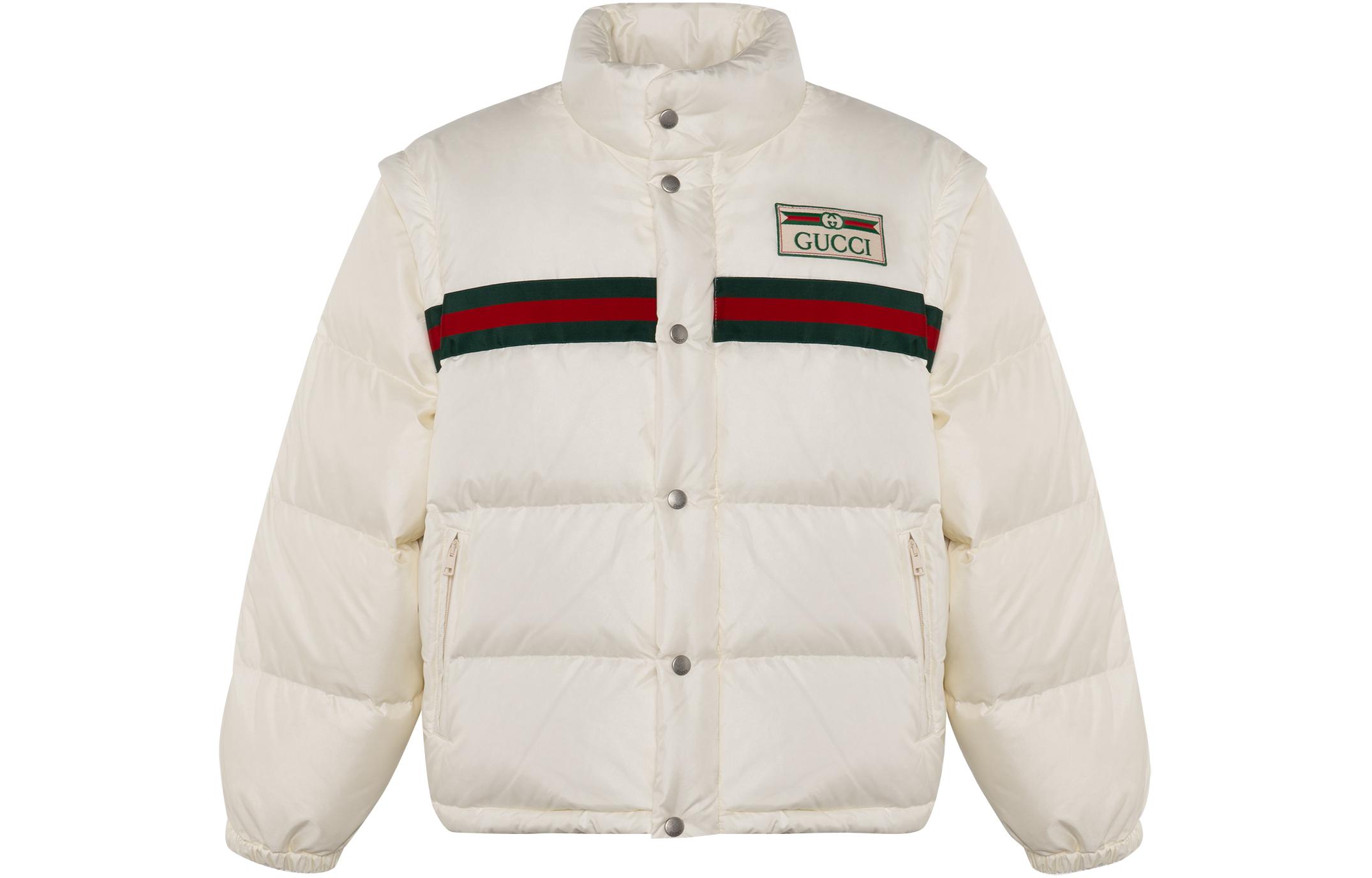 (Women) Gucci White Logo Stripe Detachable Sleeve Puffer Jacket Winter 683216Z-8AQX-9133