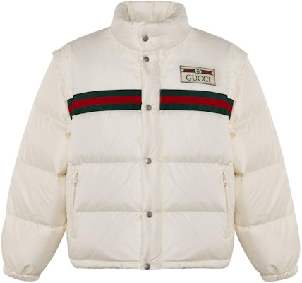 (Women) Gucci White Logo Stripe Detachable Sleeve Puffer Jacket Winter 683216Z-8AQX-9133 Buy (Women) Gucci White Logo Stripe Detachable Sleeve Puffer Jacket Winter 683216Z-8AQX-9133