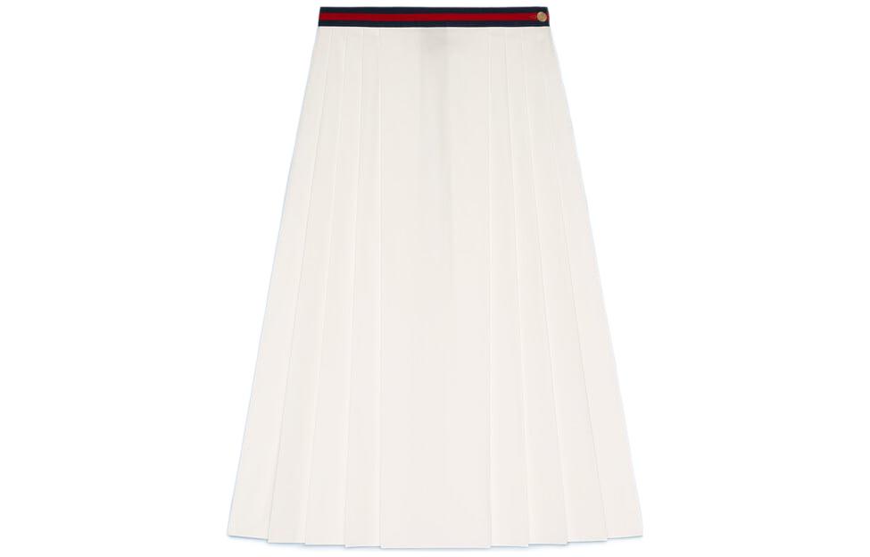 (Women) Gucci White Mid-Length Pleated Skirt with Waist Stripes 695295-ZAEC4-1022