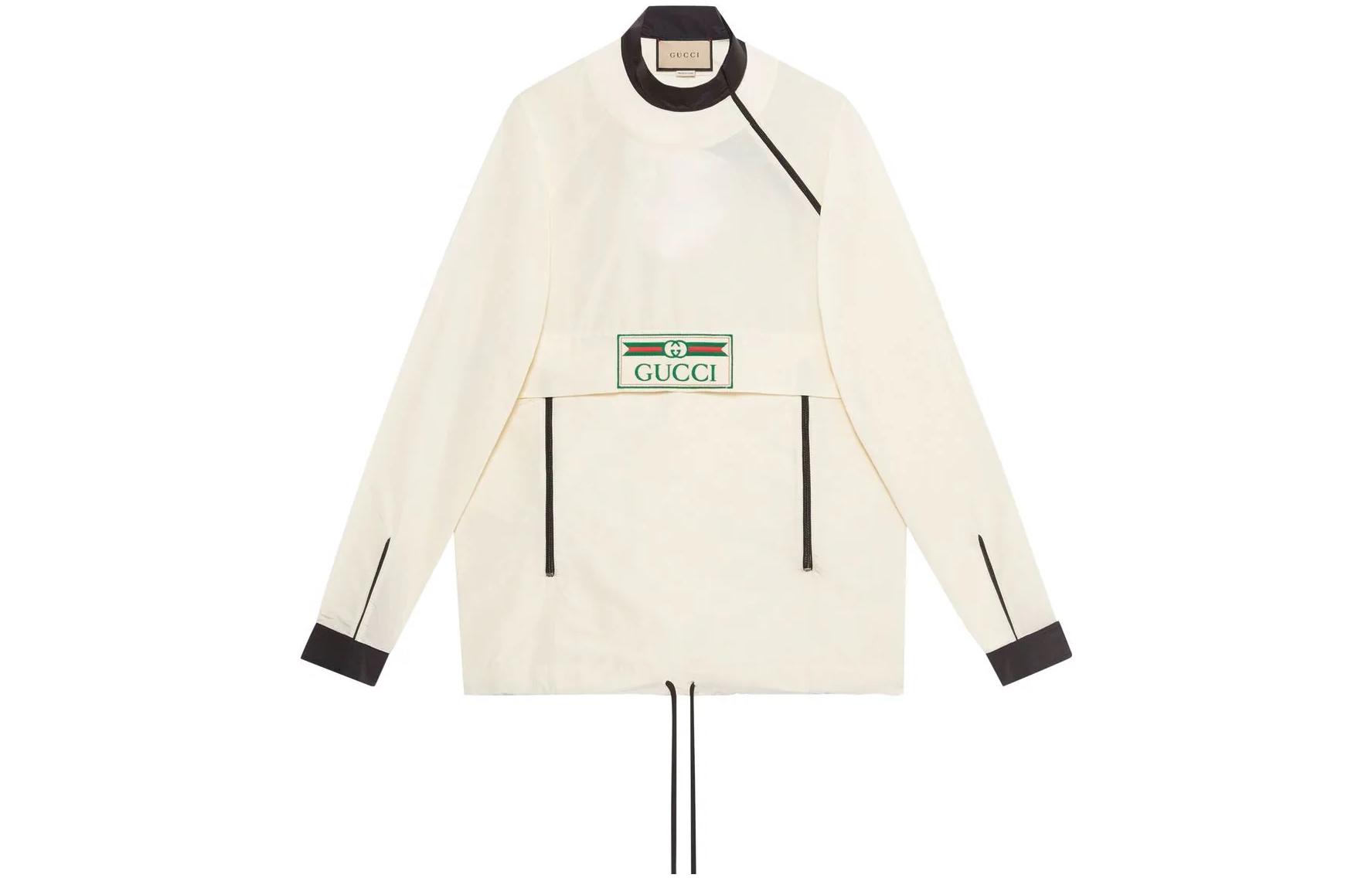 (Women) Gucci White Nylon Sweatshirt with Logo Patch and Contrasting Edges 667001-XJDQR-9198