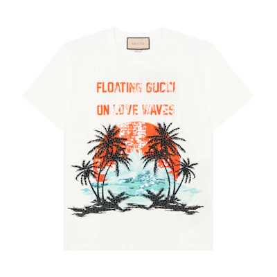 (Women) Gucci White Sequin Slogan Regular Fit T-Shirt 615044-XJEDN-9088