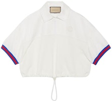 (Women) Gucci White Short-Sleeve Knit Polo Collar Ribbed Tee 773728-XJF8V-9088 (Women) Gucci White Short-Sleeve Knit Polo Collar Ribbed Tee 773728-XJF8V-9088