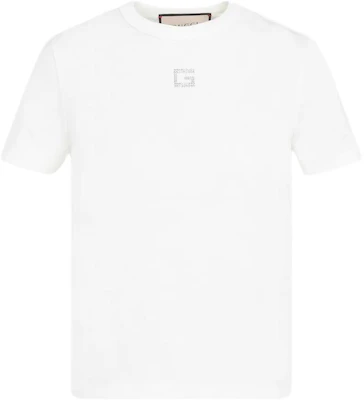 (Women) Gucci White Short Sleeve Crewneck Tee with Logo Print 748287-XJF1K-9088 Buy (Women) Gucci White Short Sleeve Crewneck Tee with Logo Print 748287-XJF1K-9088