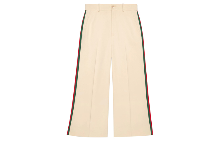 (Women) Gucci White Striped High-Waisted Button Cropped Pants 523250-ZKR01-9992