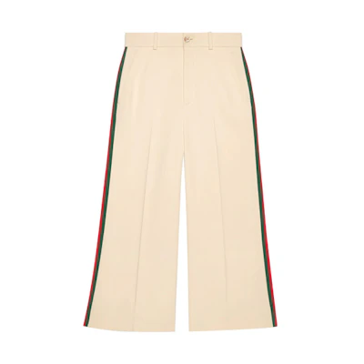 (Women) Gucci White Striped High-Waisted Button Cropped Pants 523250-ZKR01-9992