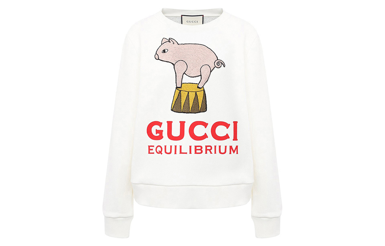 Order (W) Gucci Baju Putih Kartun Babi, Leher Bulat Lengan Panjang 623450-XJCRW-9095