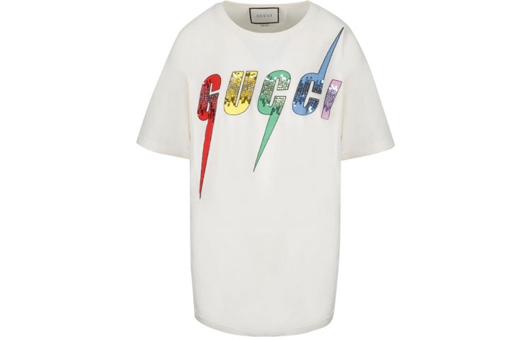 (Women) Gucci White T-Shirt with Letter Lightning Print 539081-XJA2H-7136