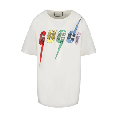 (Women) Gucci White T-Shirt with Letter Lightning Print 539081-XJA2H-7136
