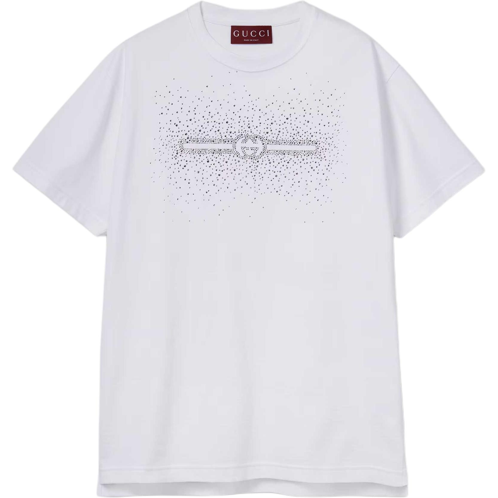 (Women) Gucci White T-Shirt with Logo and Rhinestones 813616-XJG03-9692