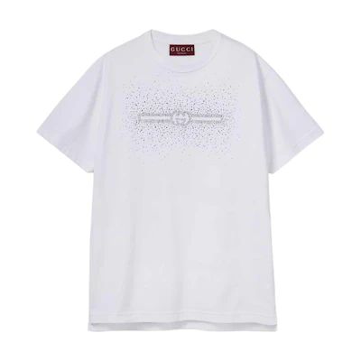 (Women) Gucci White T-Shirt with Logo and Rhinestones 813616-XJG03-9692