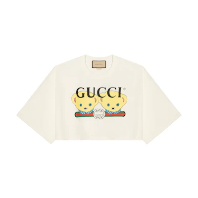 (Women) Gucci White Teddy Print Short Sleeve Relaxed Fit T-Shirt 753289-XJFTS-9095
