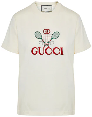 (Women) Gucci White Tennis Print Crew Neck Casual T-Shirt 580762-XJBHP-7136 Buy (Women) Gucci White Tennis Print Crew Neck Casual T-Shirt 580762-XJBHP-7136