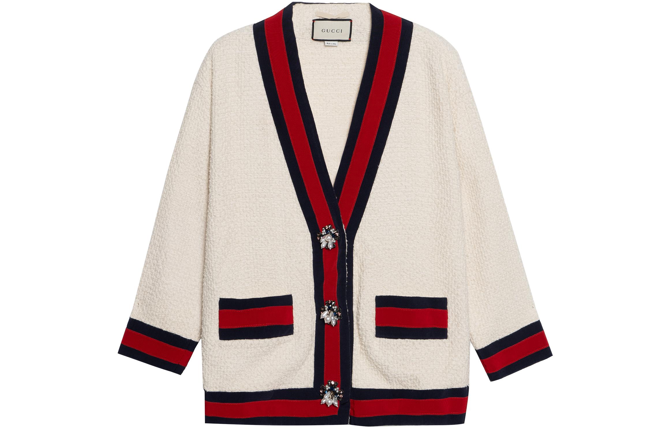 Buy (W) Gucci 白色粗花呢外套搭配對比網紋飾邊 469657-ZID86-9401