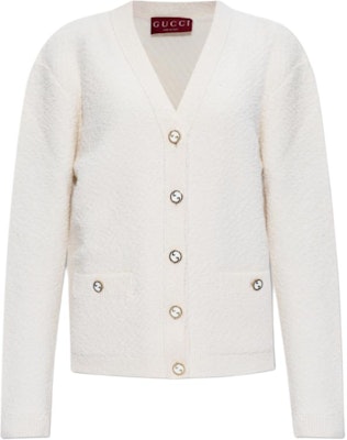 (W) 古驰白色V领罗纹长袖开衫毛衣 797888-XKD8E-9200 Buy (W) 古驰白色V领罗纹长袖开衫毛衣 797888-XKD8E-9200