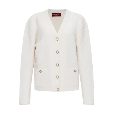 (Women) Gucci White V-Neck Ribbed Long-Sleeve Cardigan Sweater 797888-XKD8E-9200