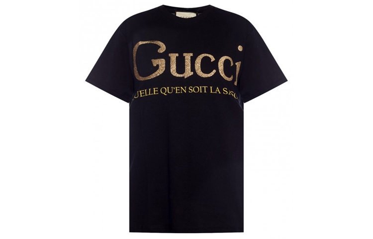 (Women) Gucci Women Black Letter Print Glitter Short Sleeve T-Shirt 615044-XJCLF-1082