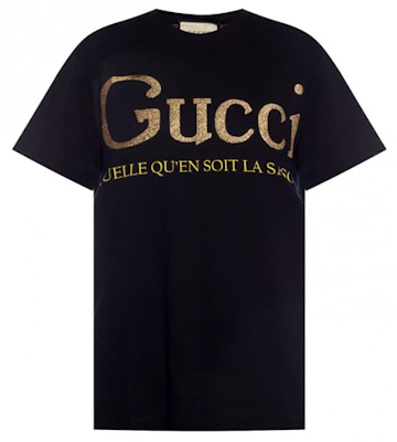 (Women) Gucci Women Black Letter Print Glitter Short Sleeve T-Shirt 615044-XJCLF-1082 Buy (Women) Gucci Women Black Letter Print Glitter Short Sleeve T-Shirt 615044-XJCLF-1082