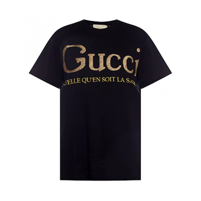 (Women) Gucci Women Black Letter Print Glitter Short Sleeve T-Shirt 615044-XJCLF-1082