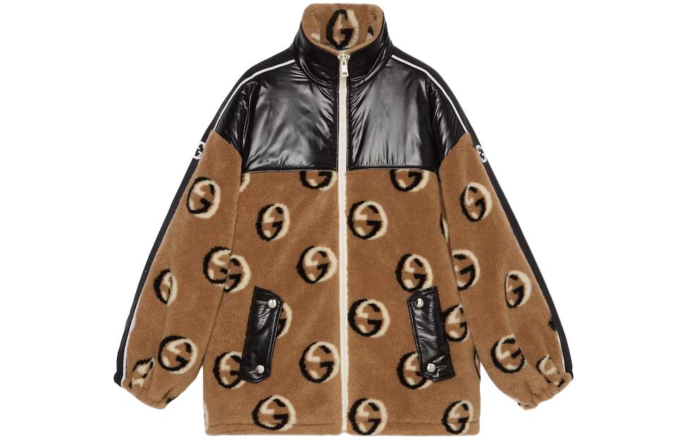 (Women) Gucci Women’s Brown GG Logo Wool Fleece Jacquard Zip Jacket 767009-XJF7Q-2184