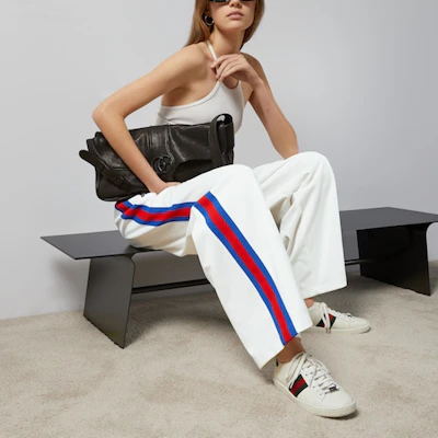 (W) 古驰 女士双G刺绣条纹弹力腰长裤 米色 773015-XJF7L-9799 Lookbook (W) 古驰 女士双G刺绣条纹弹力腰长裤 米色 773015-XJF7L-9799