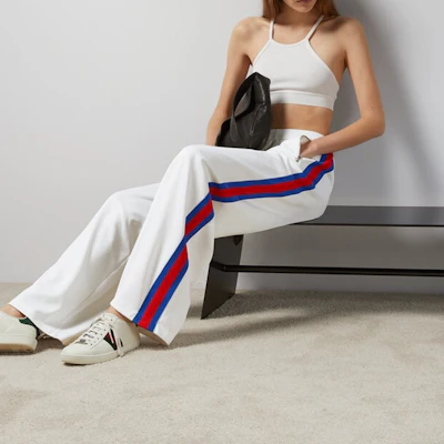 (W) 古驰 女士双G刺绣条纹弹力腰长裤 米色 773015-XJF7L-9799 Shop (W) 古驰 女士双G刺绣条纹弹力腰长裤 米色 773015-XJF7L-9799