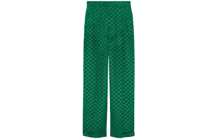 (Women) Gucci Women’s Green Print Mid-Rise Straight-Leg Relaxed Trousers 675587-ZAHMD-3235