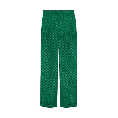 (Women) Gucci Women’s Green Print Mid-Rise Straight-Leg Relaxed Trousers 675587-ZAHMD-3235