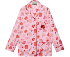 (Women) Gucci Women’s Pink Heart Apple Print Button-Up Casual Long Sleeve Shirt 663366-ZAHB7-5943 (Women) Gucci Women’s Pink Heart Apple Print Button-Up Casual Long Sleeve Shirt 663366-ZAHB7-5943