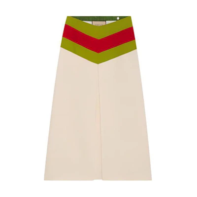 (Women) Gucci Women’s SS22 Beige High-Waist Pleated Colourblock Midi Skirt 669707-ZAD88-9783