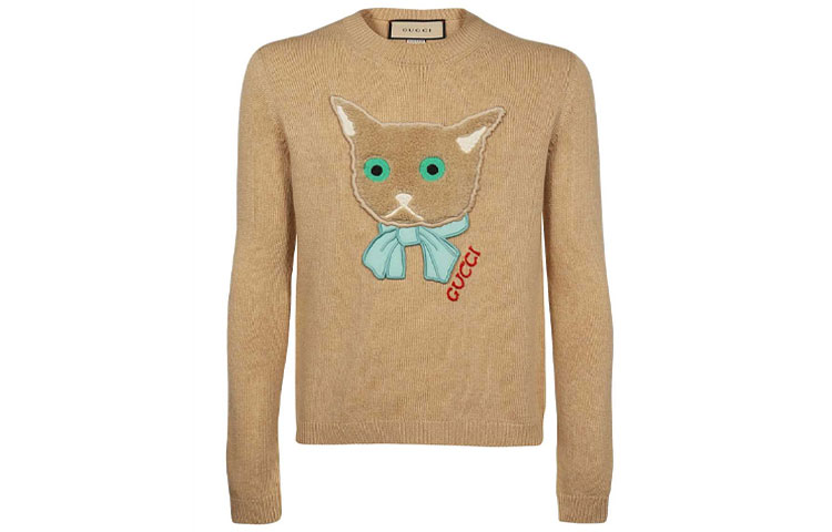 (Women) Gucci Women’s Yellow Cat Patch Wool Sweater FW21 662173-XKBYI-2184