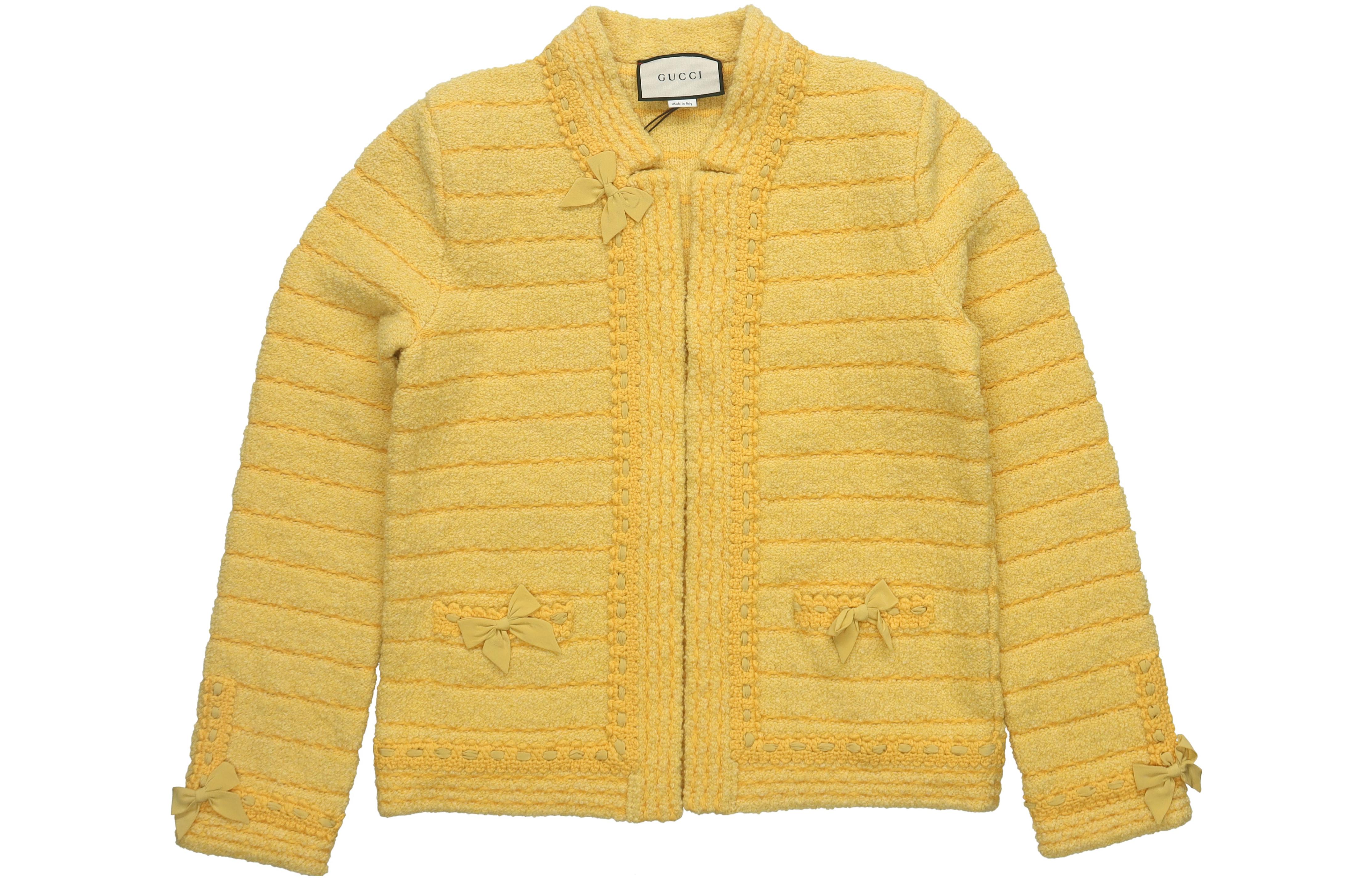 (Women) GUCCI Women’s Yellow Solid Color Knit Cardigan Long Sleeve SS23 Casual Wear 598738-XKA4Z-7122