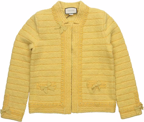 (W) GUCCI 女款黃色純色針織開襟長袖外套 SS23 休閒穿搭 598738-XKA4Z-7122 Buy (W) GUCCI 女款黃色純色針織開襟長袖外套 SS23 休閒穿搭 598738-XKA4Z-7122