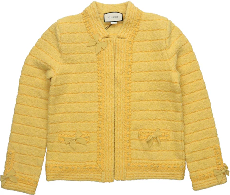 (W) GUCCI 女款黃色純色針織開襟長袖外套 SS23 休閒穿搭 598738-XKA4Z-7122 Order (W) GUCCI 女款黃色純色針織開襟長袖外套 SS23 休閒穿搭 598738-XKA4Z-7122