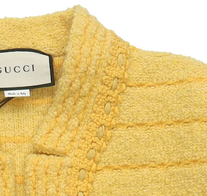 (W) GUCCI 女款黃色純色針織開襟長袖外套 SS23 休閒穿搭 598738-XKA4Z-7122 Shop (W) GUCCI 女款黃色純色針織開襟長袖外套 SS23 休閒穿搭 598738-XKA4Z-7122