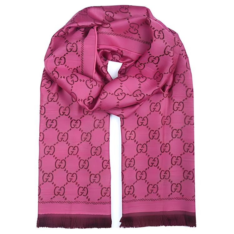 (Women) Gucci Wool GG Jacquard Fringe Scarf in Fuchsia 133483-3G200-5573