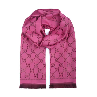 (Women) Gucci Wool GG Jacquard Fringe Scarf in Fuchsia 133483-3G200-5573