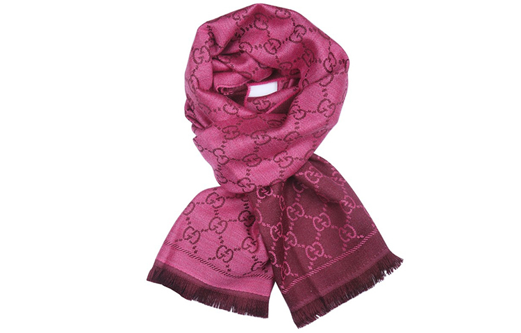 (Women) Gucci Wool GG Jacquard Fringe Scarf in Fuchsia 133483-3G200-5573 圖 3